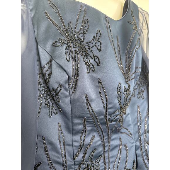 1990s Eve of Milady Navy Beaded Evening Dress with Sheer Sleeves M - L - Picture 7 of 14